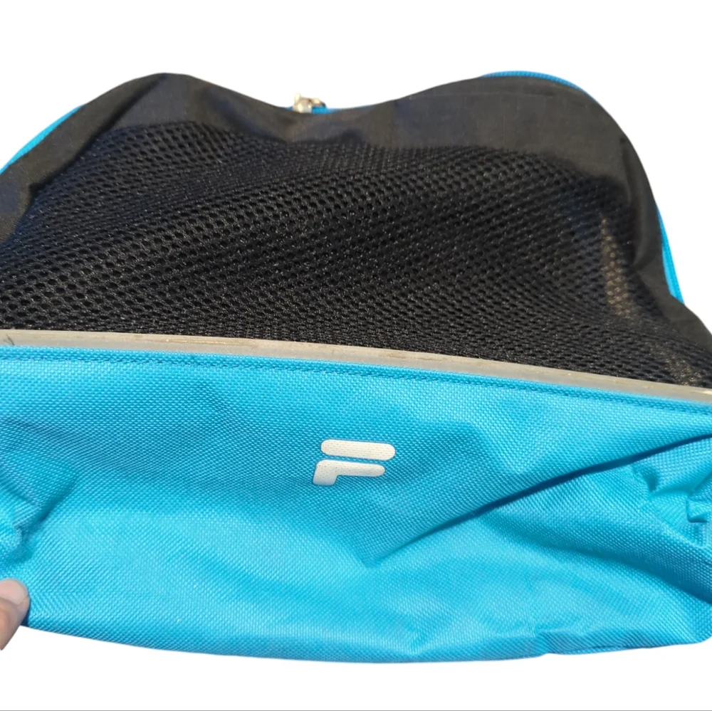 FILA Duffle Sports Gym Travel Bag Black Royal Blue Pockets Compartments Straps